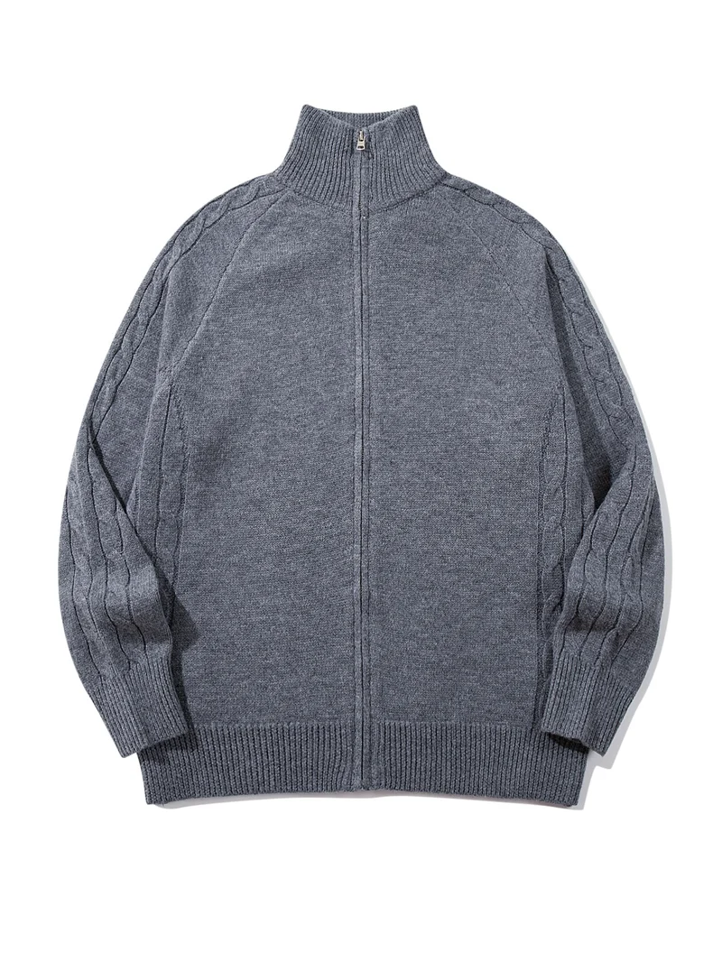 Herren Grobstrick‑Zipjacke mit Funnelkragen, Raglanärmeln und Zopfmuster Nord Taschen