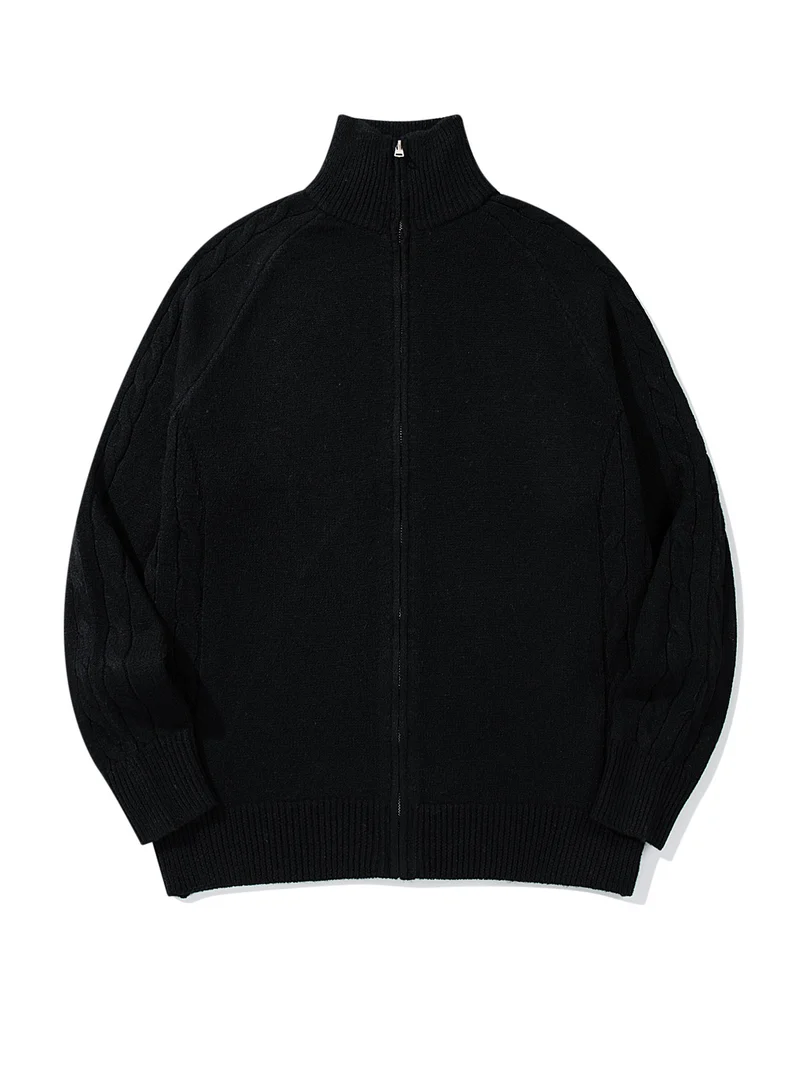 Herren Grobstrick‑Zipjacke mit Funnelkragen, Raglanärmeln und Zopfmuster Nord Taschen