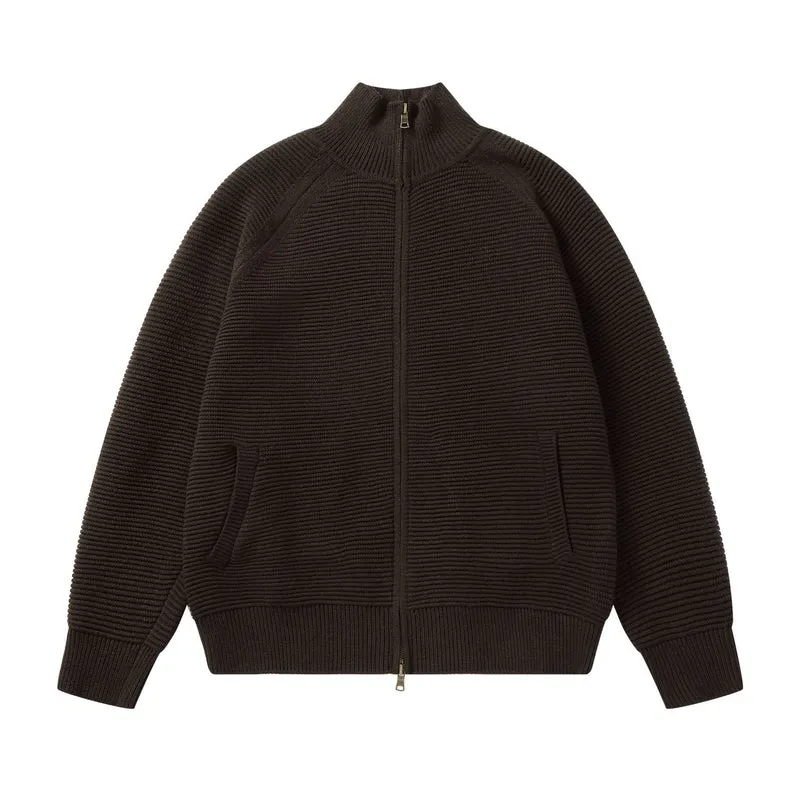 Herren Grobstrick Stehkragen-Strickjacke mit durchgehendem Reißverschluss Nord Taschen