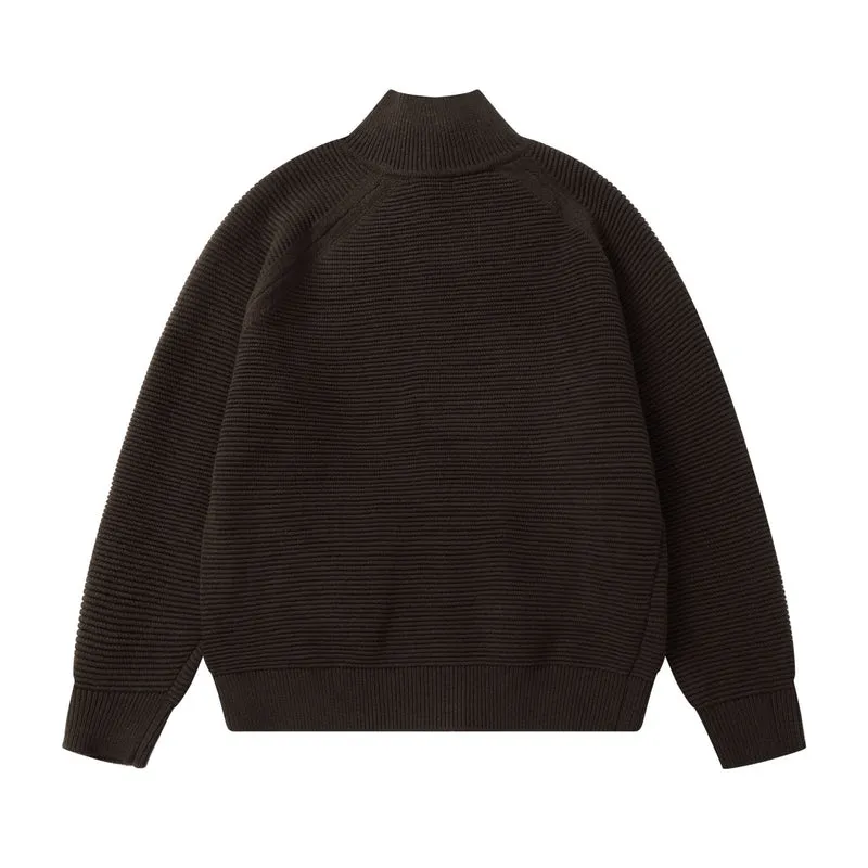 Herren Grobstrick Stehkragen-Strickjacke mit durchgehendem Reißverschluss Nord Taschen