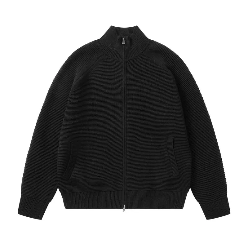 Herren Grobstrick Stehkragen-Strickjacke mit durchgehendem Reißverschluss Nord Taschen