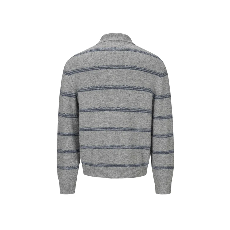 Herren Grobgestrickter Polokragenpullover mit Halbdruckknopfblende und Streifenstruktur Nord Taschen