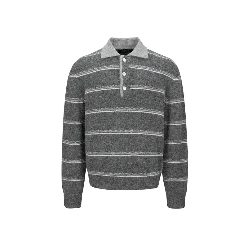 Herren Grobgestrickter Polokragenpullover mit Halbdruckknopfblende und Streifenstruktur Nord Taschen