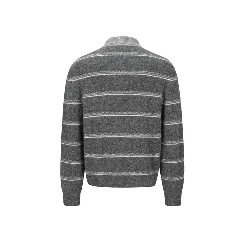 Herren Grobgestrickter Polokragenpullover mit Halbdruckknopfblende und Streifenstruktur Nord Taschen