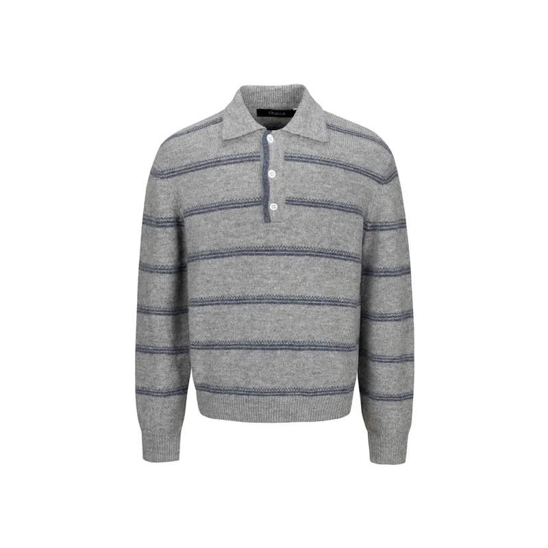 Herren Grobgestrickter Polokragenpullover mit Halbdruckknopfblende und Streifenstruktur Nord Taschen