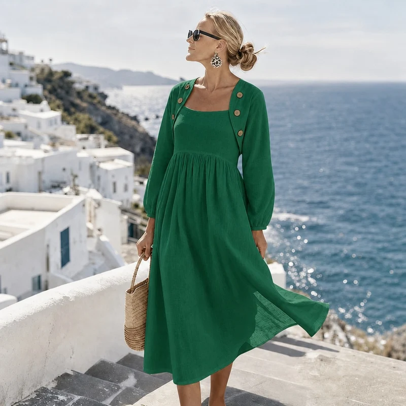 Damen Midikleid mit eckigem Ausschnitt, geraffter Taille und passendem Bolero-Jäckchen Nord Taschen