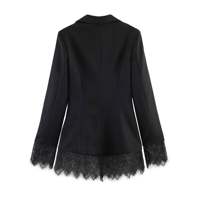 Damen taillierter Blazer mit Spitzenbesatz und ausgestelltem Saum Nord Taschen