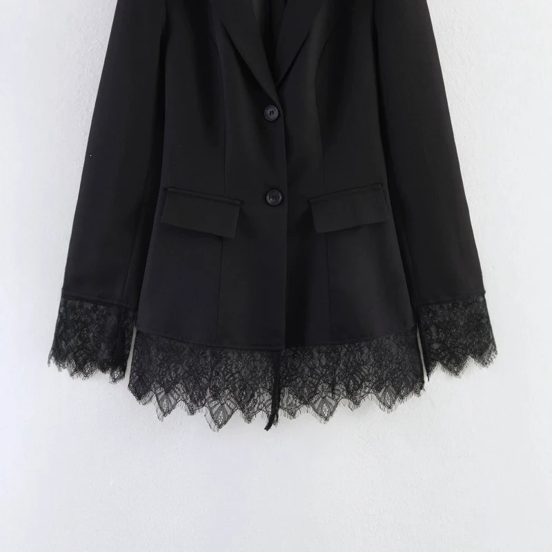 Damen taillierter Blazer mit Spitzenbesatz und ausgestelltem Saum Nord Taschen