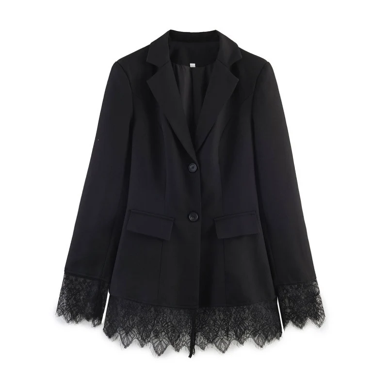 Damen taillierter Blazer mit Spitzenbesatz und ausgestelltem Saum Nord Taschen