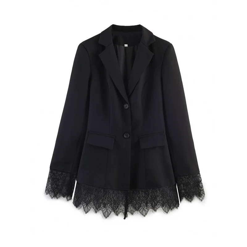 Damen taillierter Blazer mit Spitzenbesatz und ausgestelltem Saum Nord Taschen
