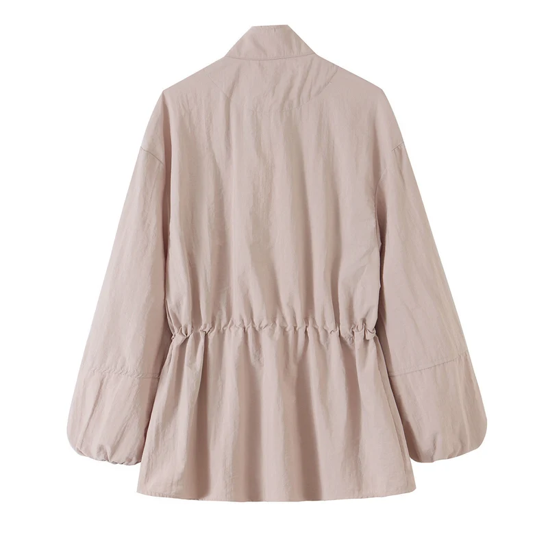 Damen Taillierte Windjacke mit Tunnelzug, Stehkragen und Ballonärmeln Nord Taschen