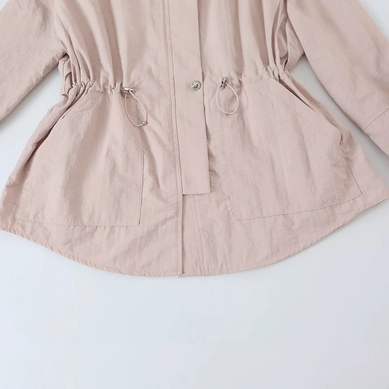 Damen Taillierte Windjacke mit Tunnelzug, Stehkragen und Ballonärmeln Nord Taschen