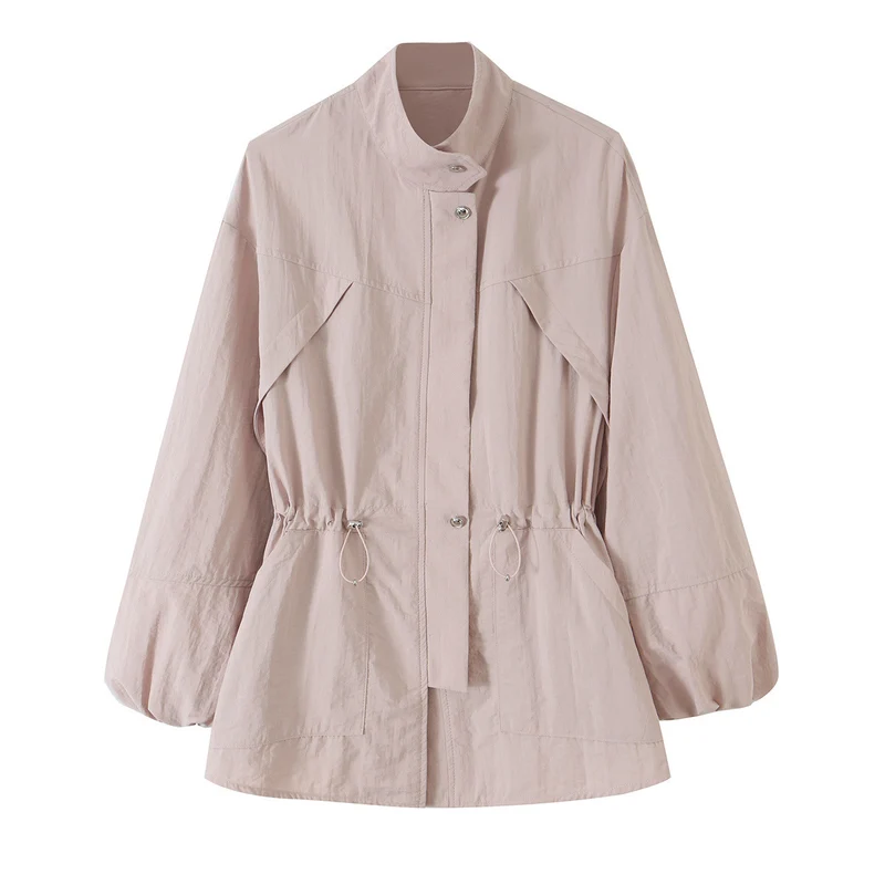 Damen Taillierte Windjacke mit Tunnelzug, Stehkragen und Ballonärmeln Nord Taschen