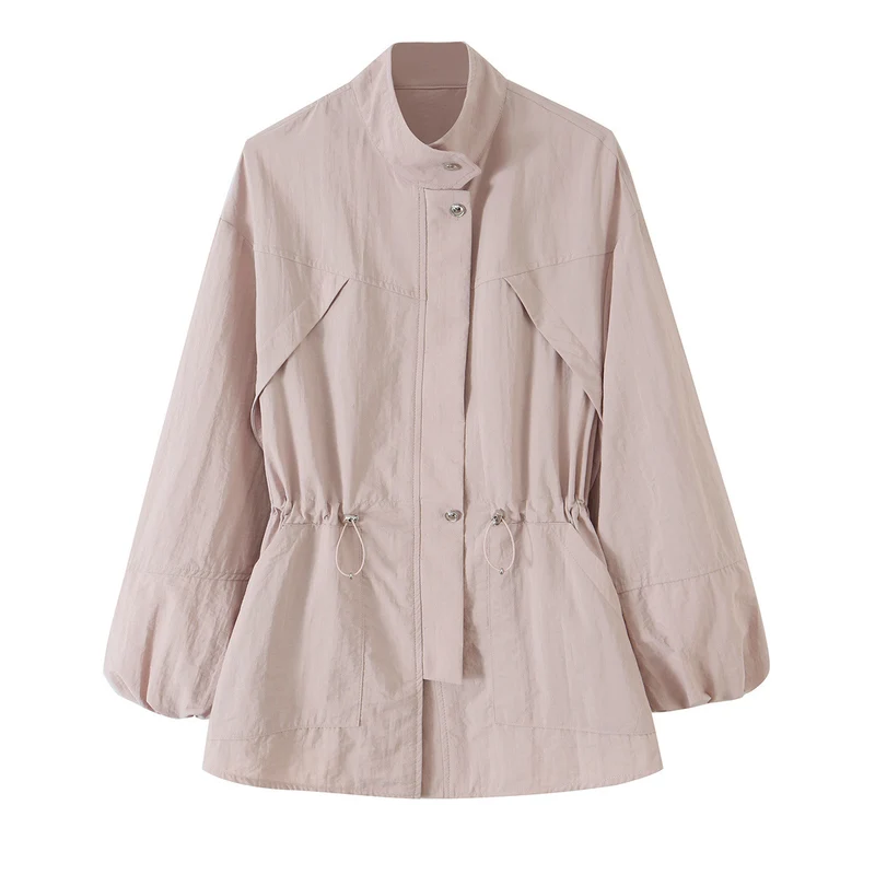 Damen Taillierte Windjacke mit Tunnelzug, Stehkragen und Ballonärmeln Nord Taschen