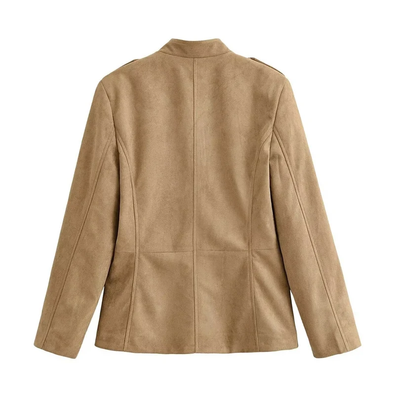 Damen taillierte Safari-Jacke in Velourslederoptik mit Pattentaschen Nord Taschen