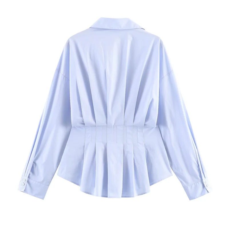 Damen taillierte Plissee-Hemdbluse mit Schößchen Nord Taschen