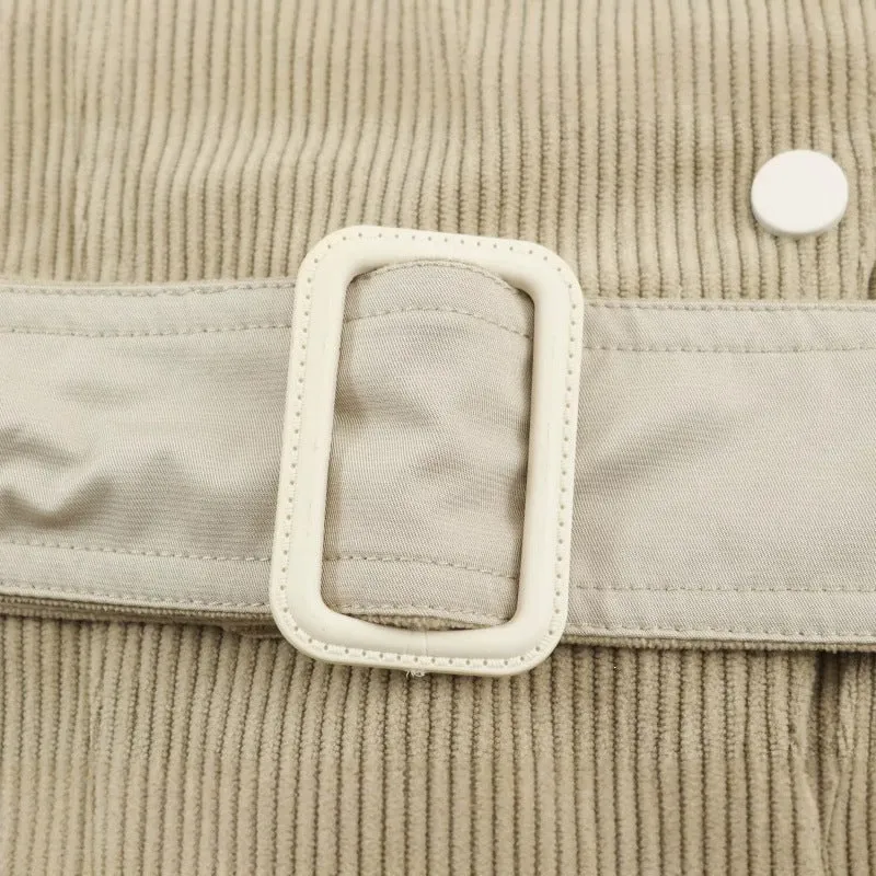 Damen Kurzjacke aus Cord mit taillierendem Gürtel und Druckknopfleiste Nord Taschen