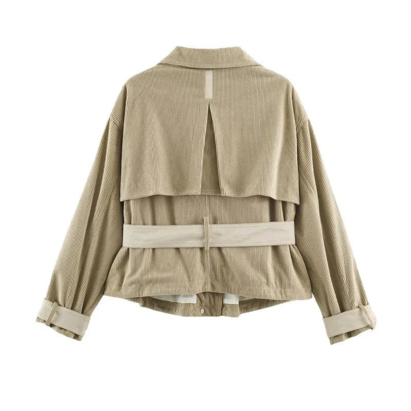 Damen Kurzjacke aus Cord mit taillierendem Gürtel und Druckknopfleiste Nord Taschen