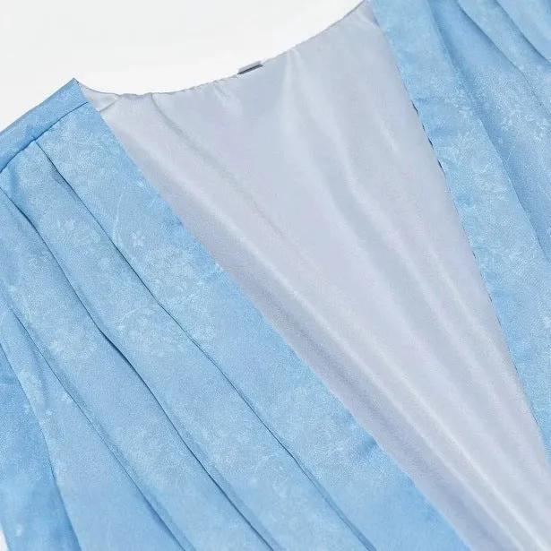 Damen Kurzes Satinkleid mit tiefem V-Ausschnitt, Taillengürtel und gestuften Volants Nord Taschen
