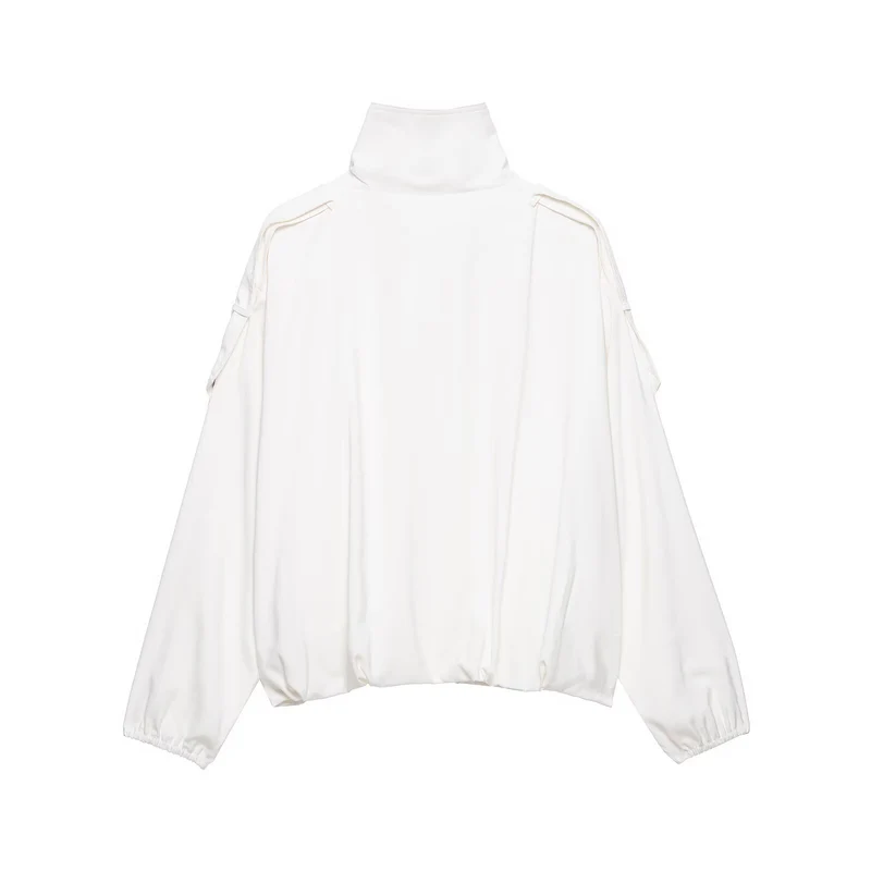 Damen Oversize-Blousonjacke mit Stehkragen und Druckknopffront Nord Taschen