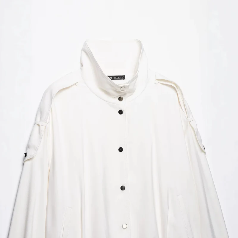Damen Oversize-Blousonjacke mit Stehkragen und Druckknopffront Nord Taschen