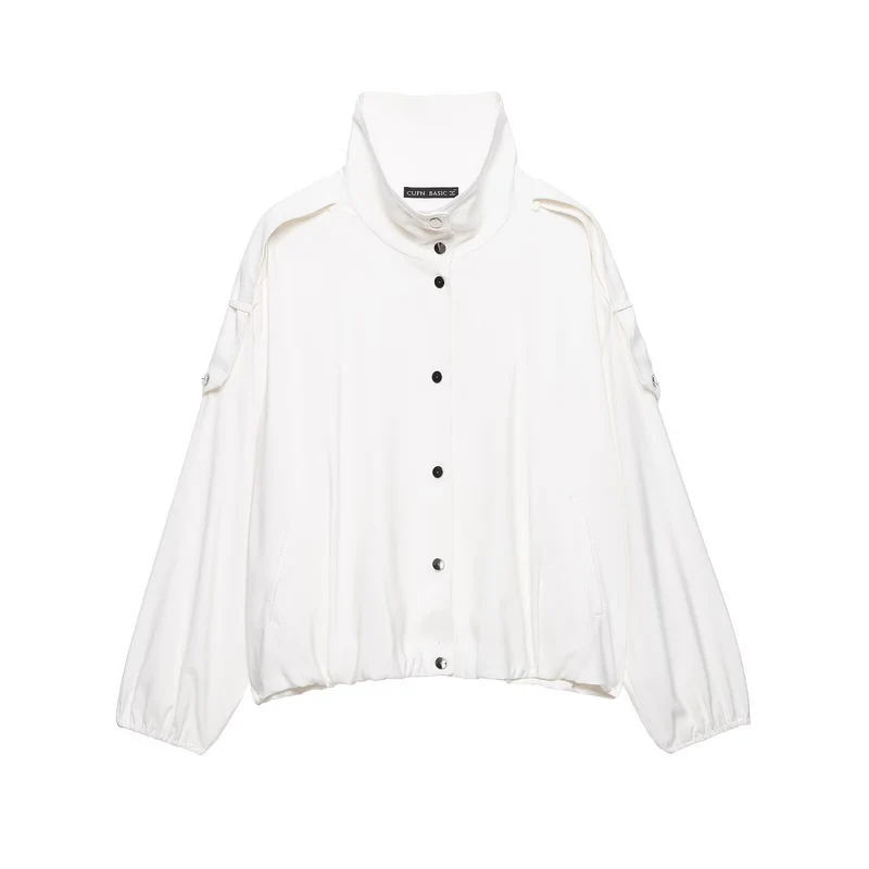 Damen Oversize-Blousonjacke mit Stehkragen und Druckknopffront Nord Taschen