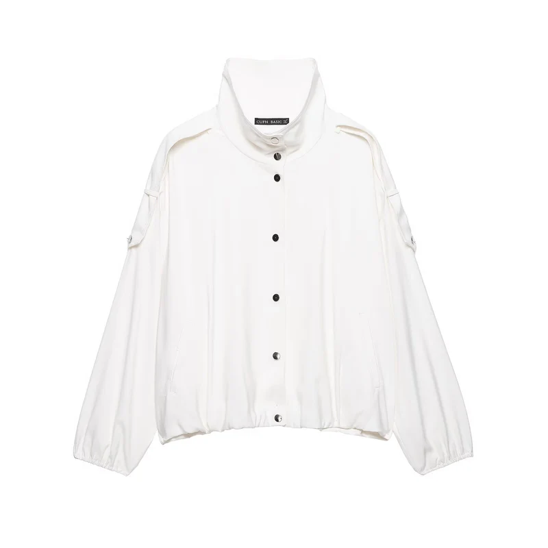 Damen Oversize-Blousonjacke mit Stehkragen und Druckknopffront Nord Taschen