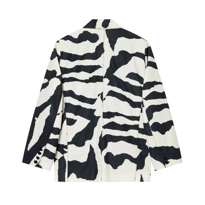 Damen Oversize-Blazer mit Zebra-Print, Ein-Knopf-Verschluss und aufgesetzten Pattentaschen Nord Taschen