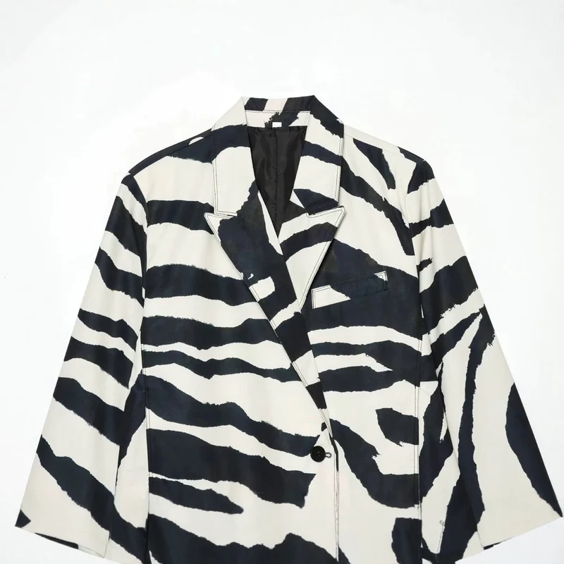 Damen Oversize-Blazer mit Zebra-Print, Ein-Knopf-Verschluss und aufgesetzten Pattentaschen Nord Taschen