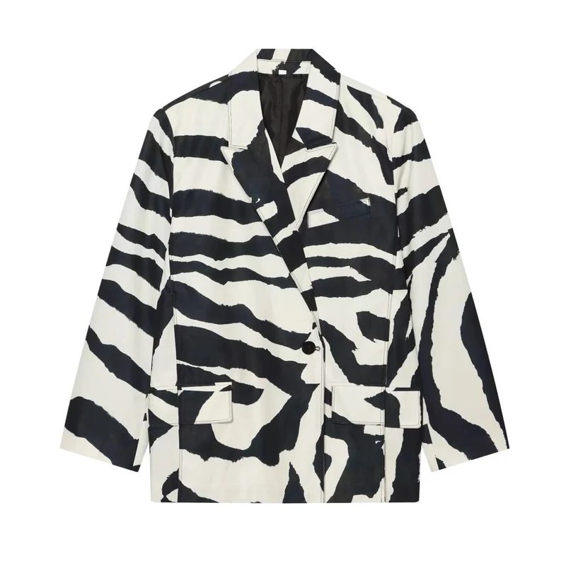 Damen Oversize-Blazer mit Zebra-Print, Ein-Knopf-Verschluss und aufgesetzten Pattentaschen Nord Taschen