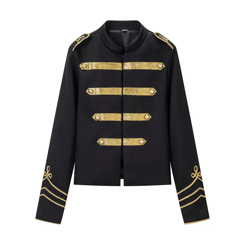 Damen militärinspirierte Kurzjacke mit Stehkragen und goldenen Galonborten Nord Taschen