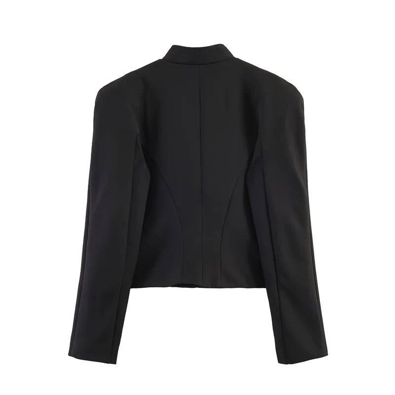 Damen militärinspirierte Cropped-Jacke mit Stehkragen und dekorativer Zierknopfpassé Nord Taschen
