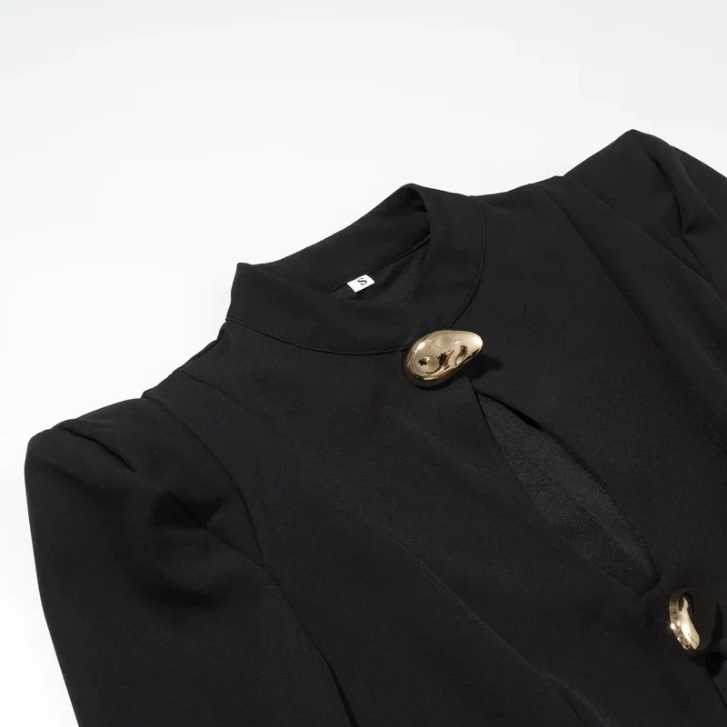 Damen Midikleid mit Stehkragen, Cut-Out‑Front, goldenen Zierverschlüssen und Spitzenbesatz Nord Taschen