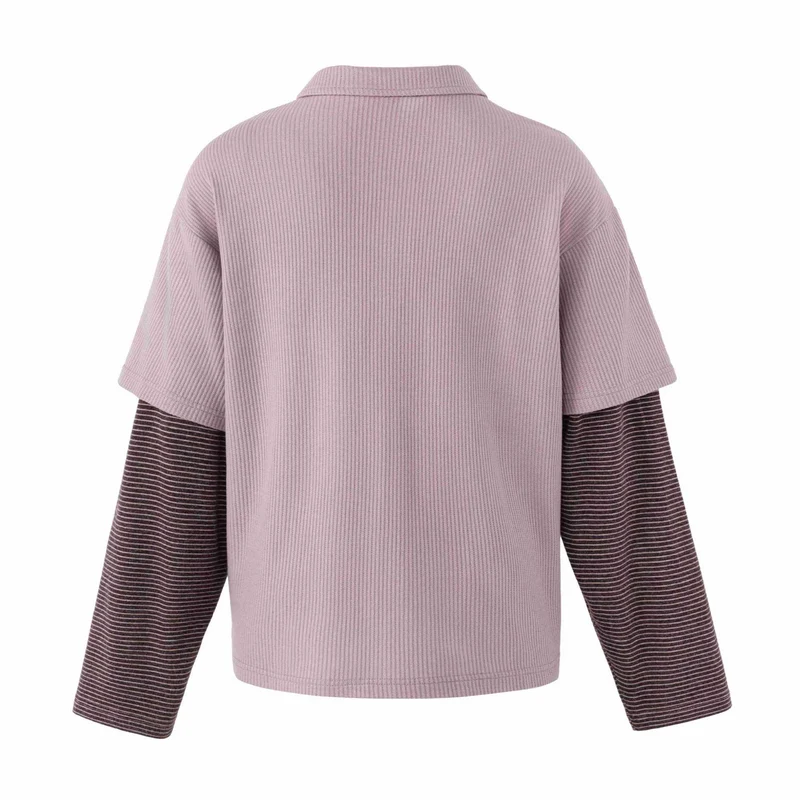 Damen Lässiges Layered-Polo-Shirt mit Rippenstruktur und gestreiften Einsatzärmeln Nord Taschen