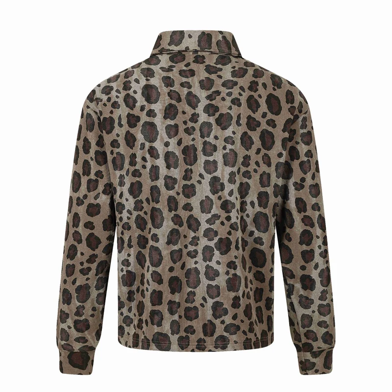 Damen Langärmeliges Poloshirt mit Waffelstruktur, Knopfleiste und Animal-Print Nord Taschen
