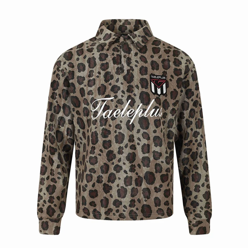 Damen Langärmeliges Poloshirt mit Waffelstruktur, Knopfleiste und Animal-Print Nord Taschen