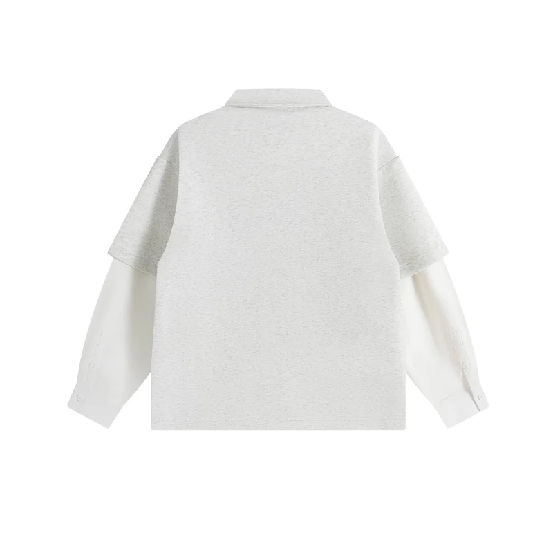 Damen Lagenlook-Sweatshirt mit Polokragen und aufgesetzten Stick-Patches Nord Taschen