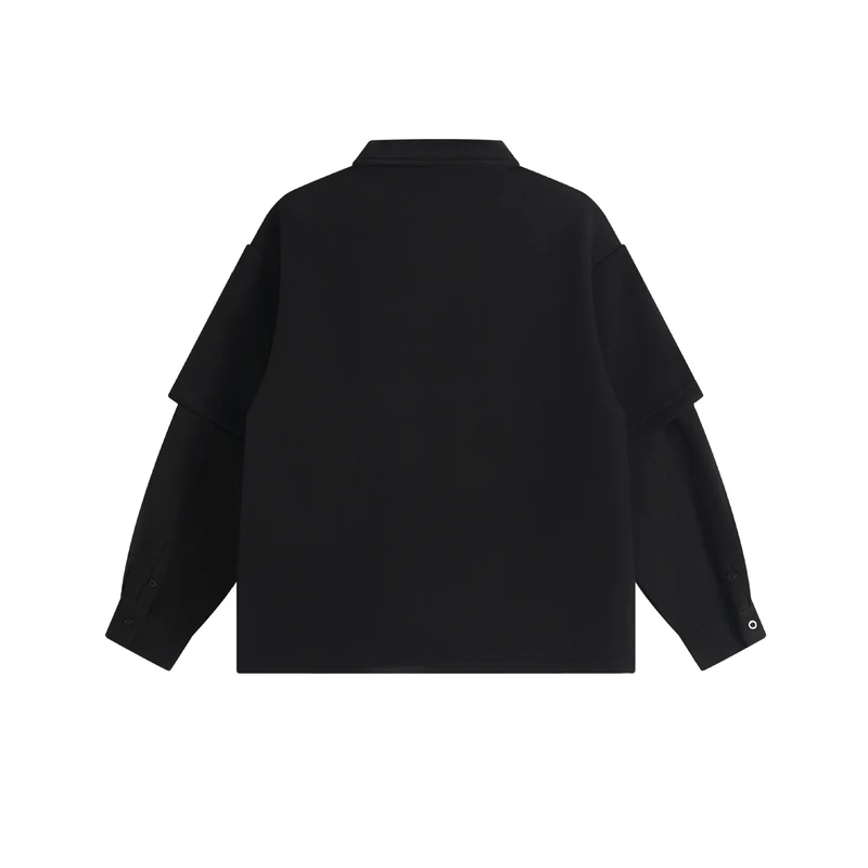 Damen Lagenlook-Sweatshirt mit Polokragen und aufgesetzten Stick-Patches Nord Taschen