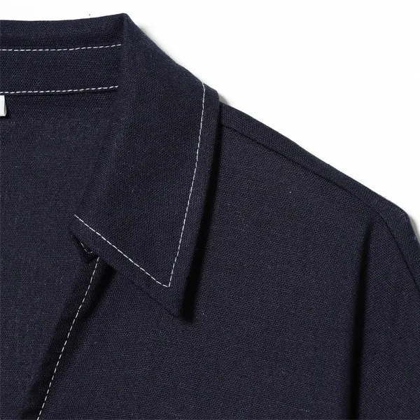 Damen Boxy‑Hemdbluse mit offenem V‑Ausschnitt, kurzem Oversize‑Arm und Kontrastnaht Nord Taschen