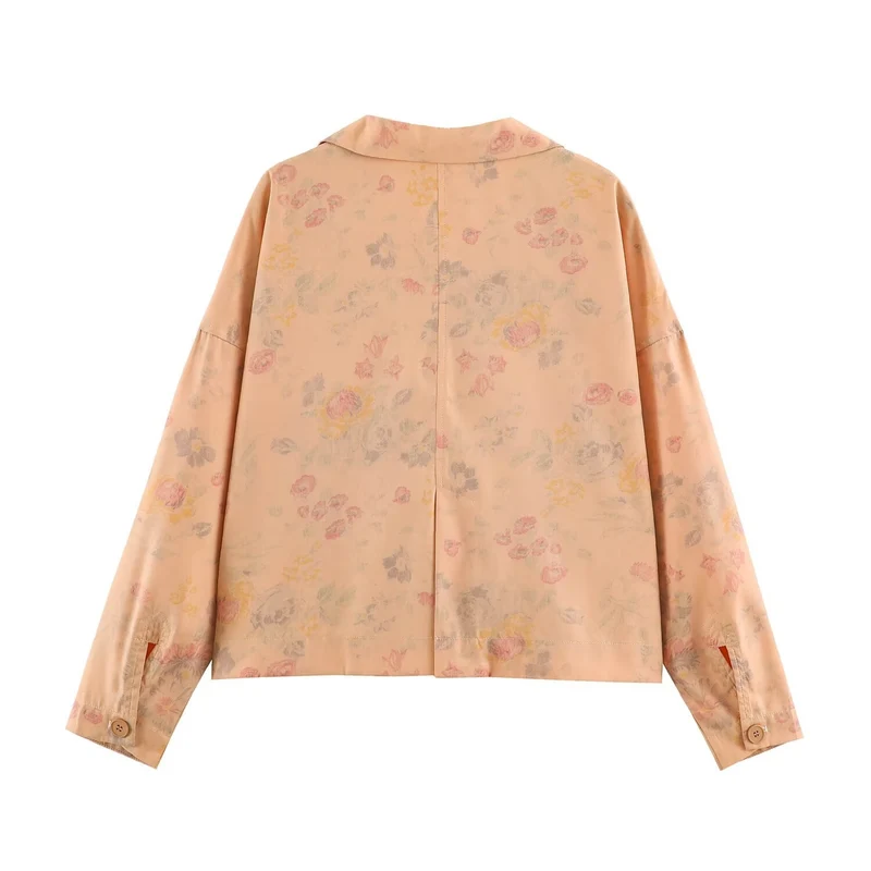 Damen Boxy-Blazerjacke mit floraler Seidenoptik, Ein-Knopf-Verschluss und Pattentaschen Nord Taschen