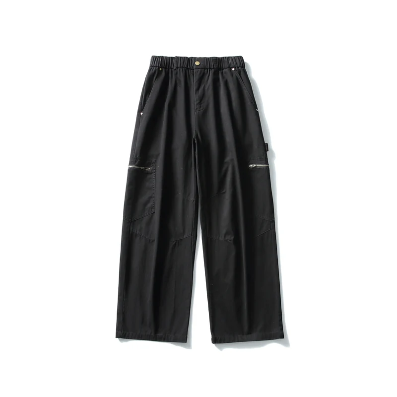 Damen Utility-Cargo-Hose mit weitem Bein, hohem elastischem Bund und Reißverschlusstaschen Nord Taschen
