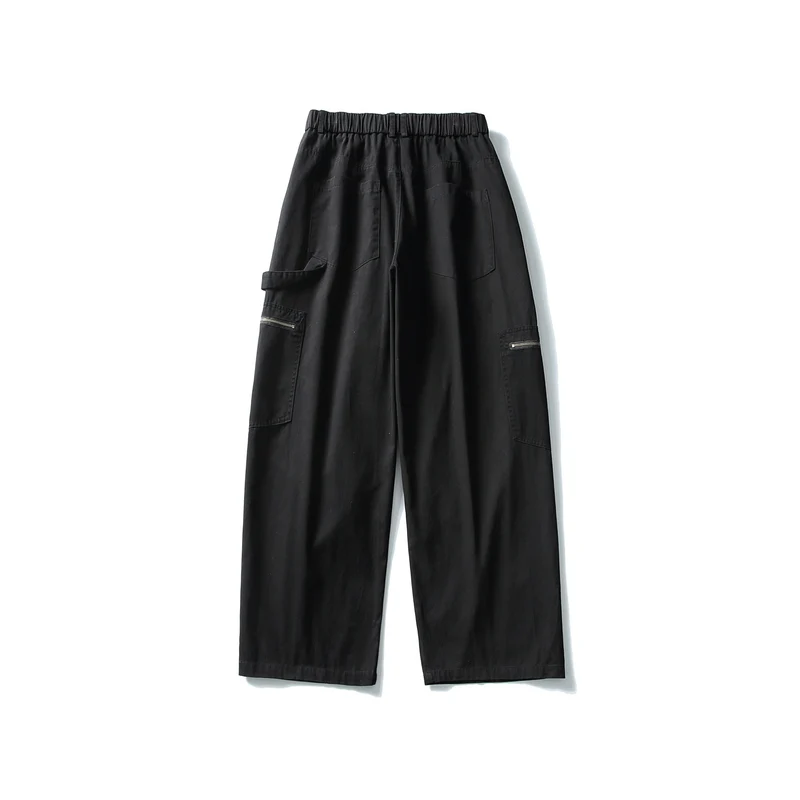 Damen Utility-Cargo-Hose mit weitem Bein, hohem elastischem Bund und Reißverschlusstaschen Nord Taschen