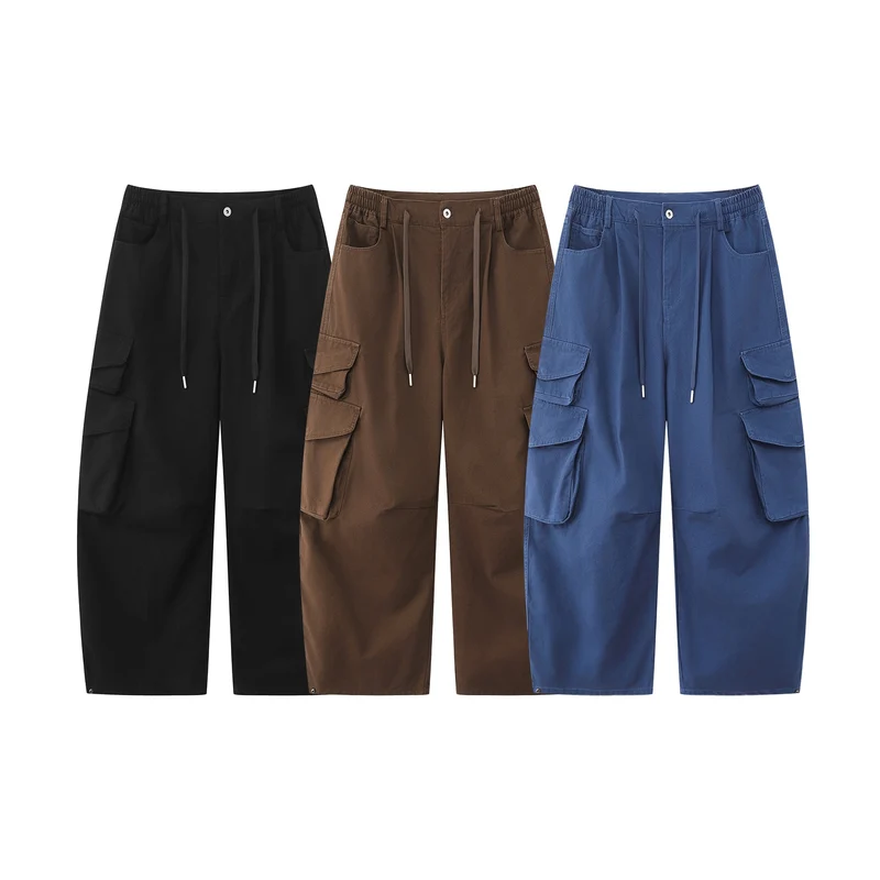 Damen Utility-Cargo-Culotte mit weitem Bein, elastischem Bund und Pattentaschen Nord Taschen