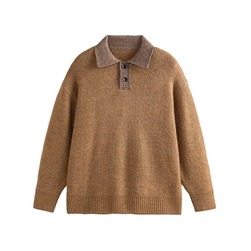 Damen Strickpoloshirt mit Fleckmuster, Rippstruktur und Knopfleiste Nord Taschen