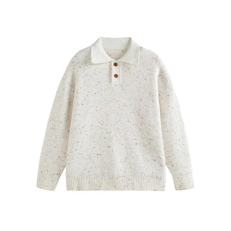 Damen Strickpoloshirt mit Fleckmuster, Rippstruktur und Knopfleiste Nord Taschen