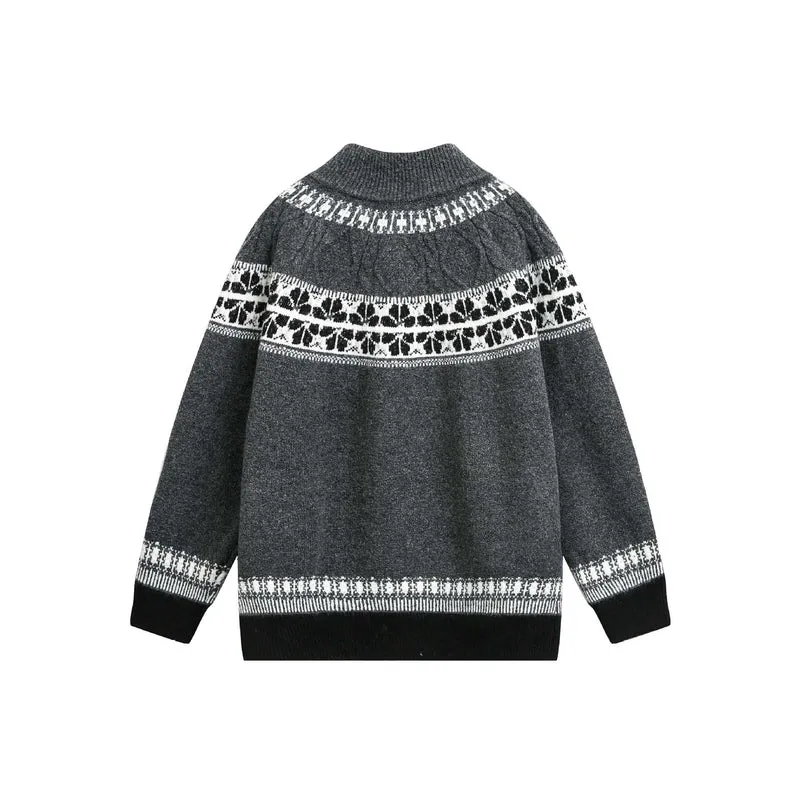 Damen Strick-Zipjacke im Norweger‑Muster mit hohem Stehkragen Nord Taschen