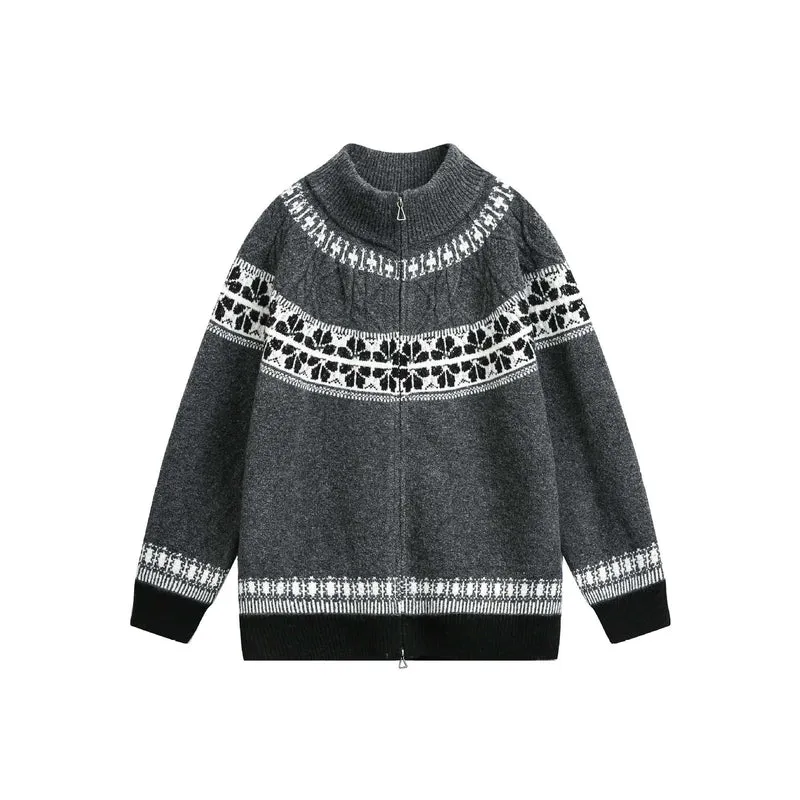 Damen Strick-Zipjacke im Norweger‑Muster mit hohem Stehkragen Nord Taschen