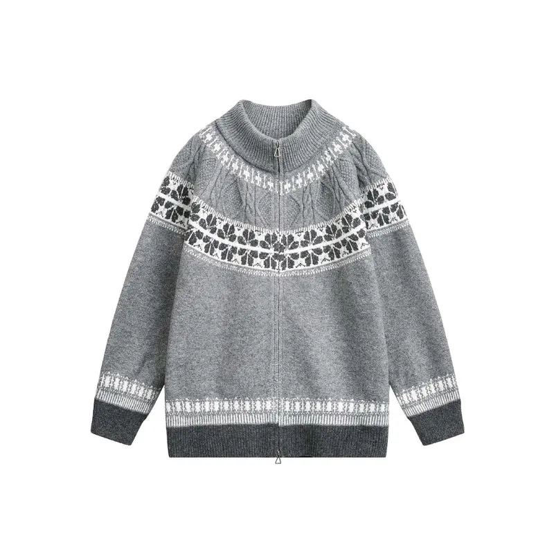 Damen Strick-Zipjacke im Norweger‑Muster mit hohem Stehkragen Nord Taschen