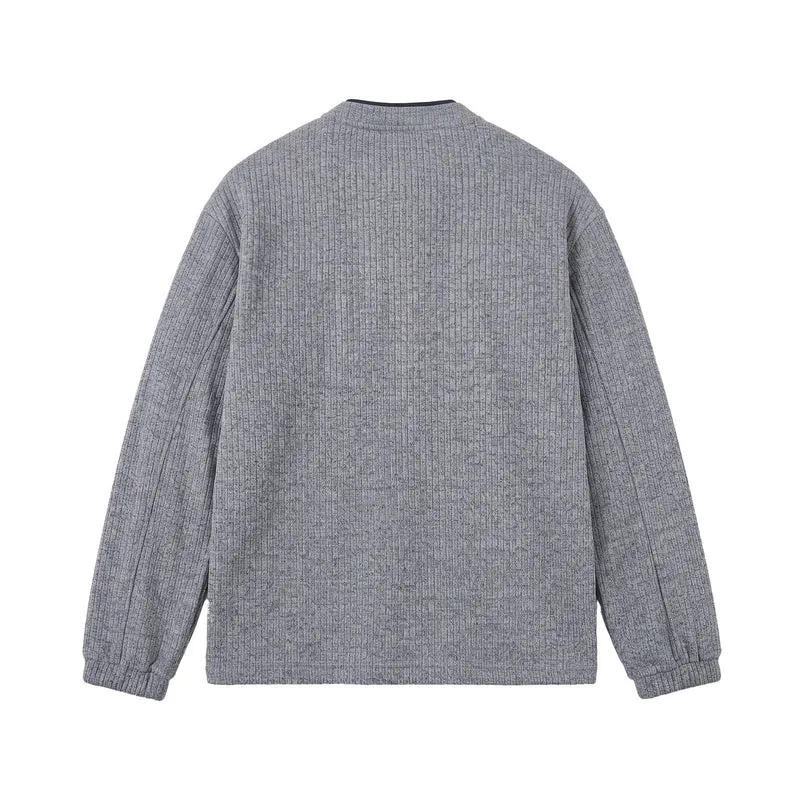 Herren Rippstruktur-Henley-Pullover mit Stehkragen und Knopfleiste Nord Taschen