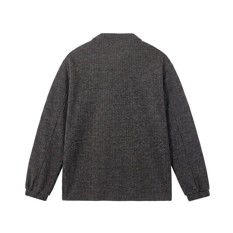 Herren Rippstruktur-Henley-Pullover mit Stehkragen und Knopfleiste Nord Taschen